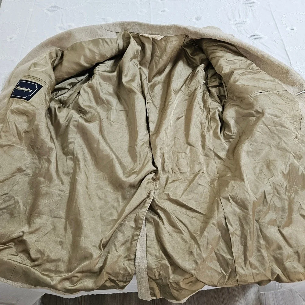 Huntington Mens Hopsack Blazer 3-Button Sport Coat Beige Made in USA Vintage 42S